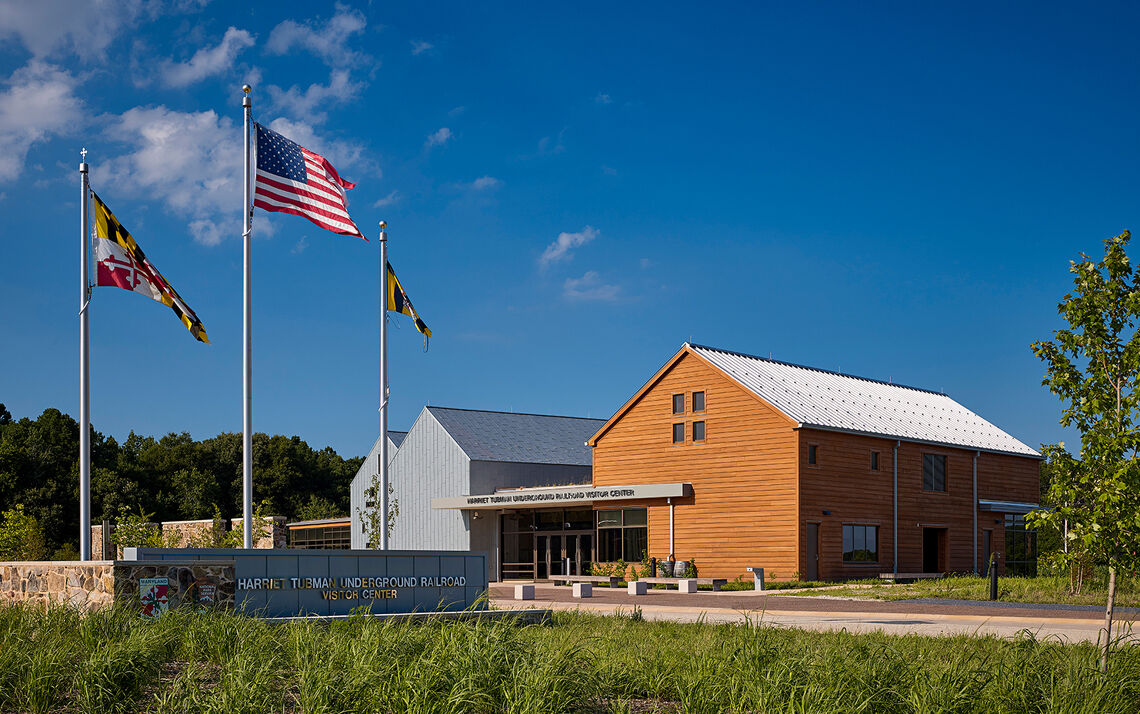 Conceived as a series of abstracted forms that can be interpreted in many ways—from the farmstead vernacular of the region to stations along the Underground Railroad—the new Harriet Tubman Underground Railroad Visitor Center immerses visitors in the story of Tubman’s life.