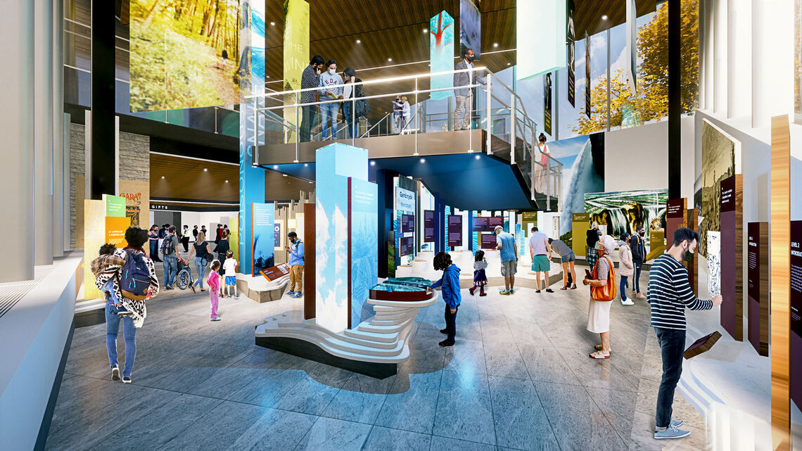 The new Niagara Falls State Park Welcome Center will offer an immersive experience taking visitors on a journey through time, spanning the eras of geological formation and human impacts on the falls, bringing to life the many voices and perspectives of those experiencing its beauty and grandeur, and highlighting the flora and fauna of the environs.
