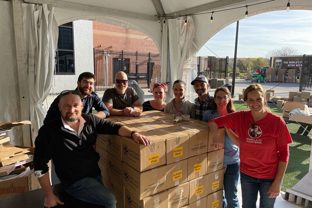 Volunteers packed a dozen pallets for distribution by the Maryland Food Bank.
